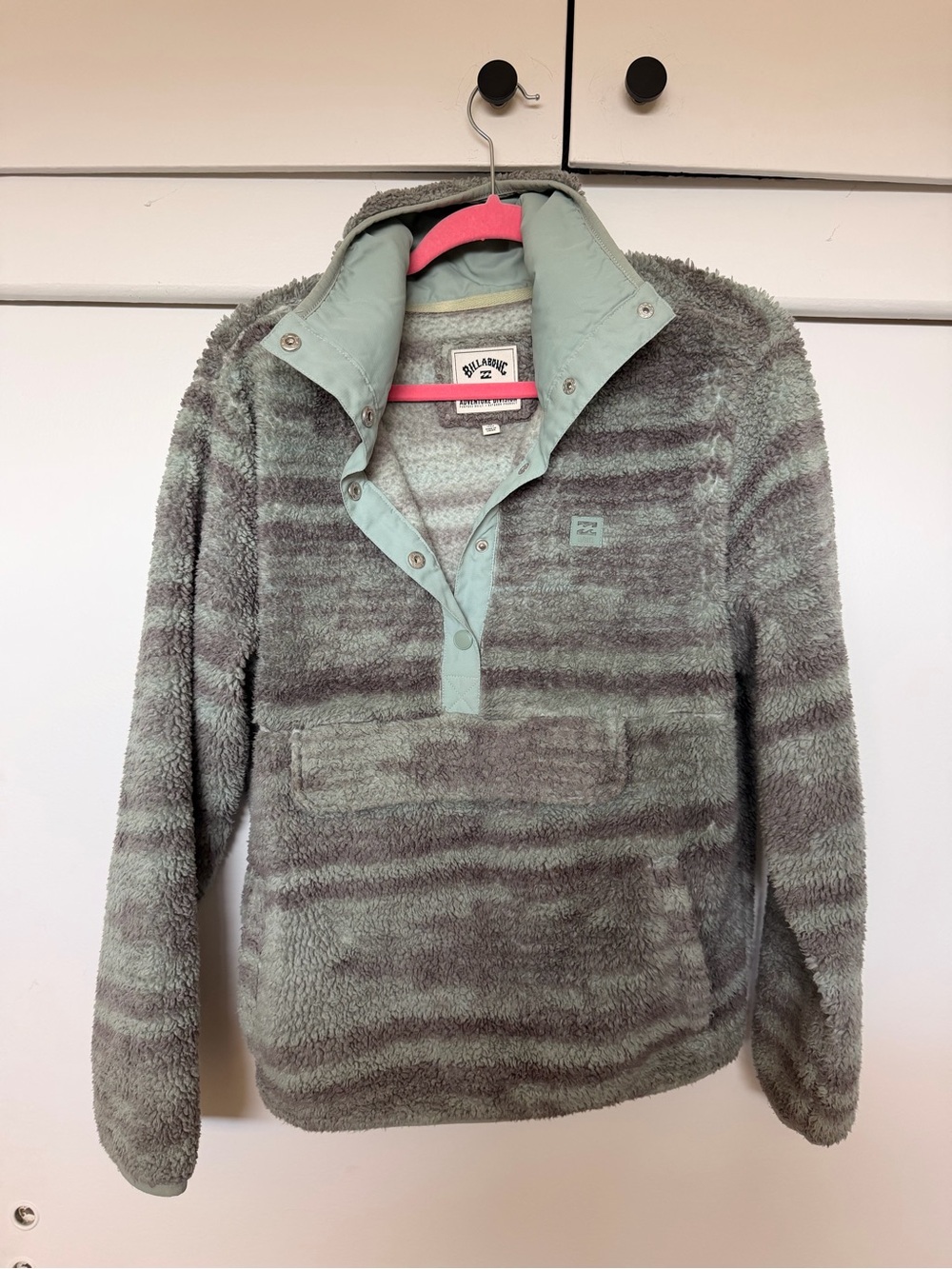 Billabong Mint and Gray Sherpa Zip-Up Pullover Jacket